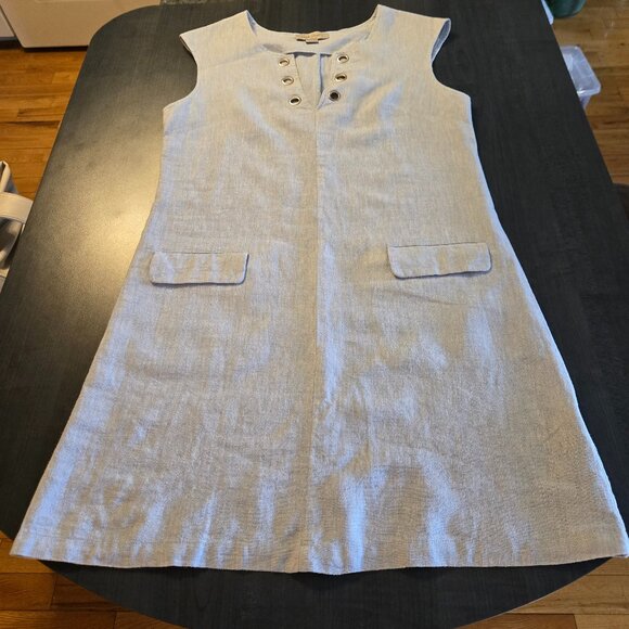NWOT Blue Linen Cotton Gromrt Shift Dress Small - Picture 2 of 9